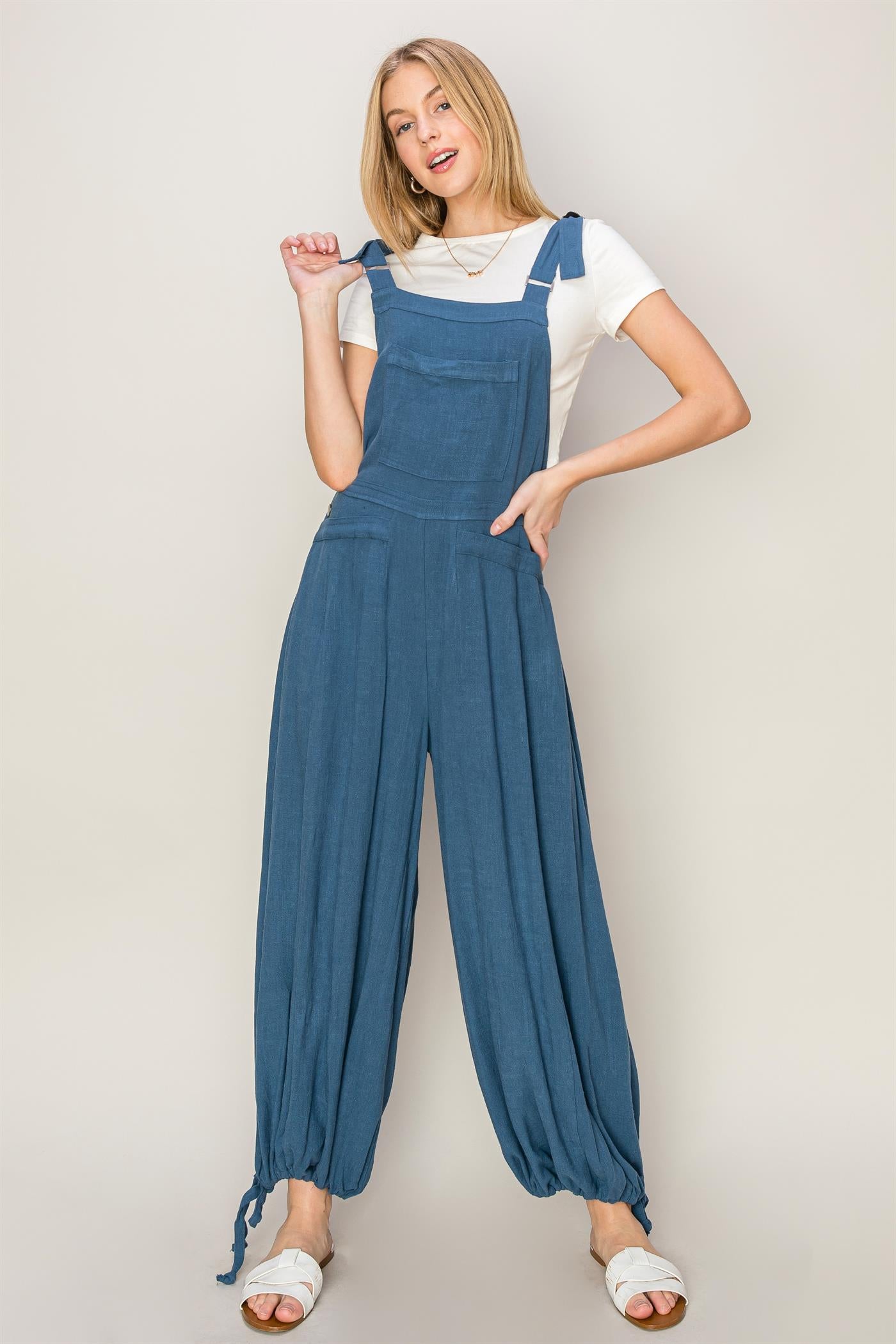 
                  
                    Linen Overall Jumpsuit with Cinched Ankle Detail
                  
                