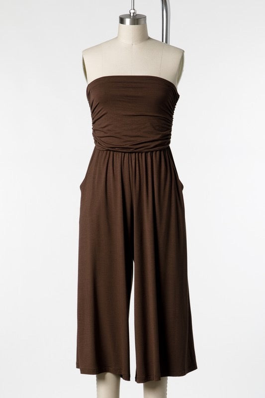 
                      
                        Strapless Shirred Gaucho Jumpsuit with Pockets
                      
                    