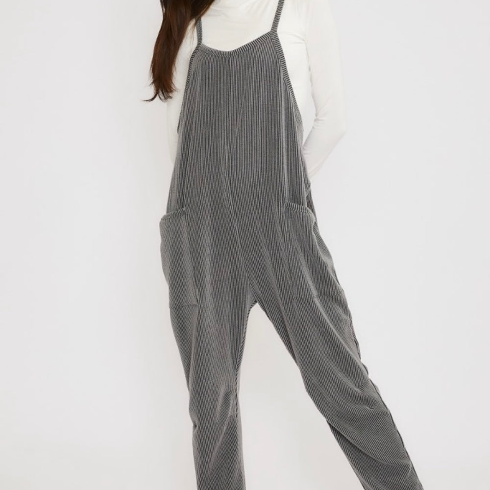 Wave Ribbed Tank Jumpsuit with Pockets