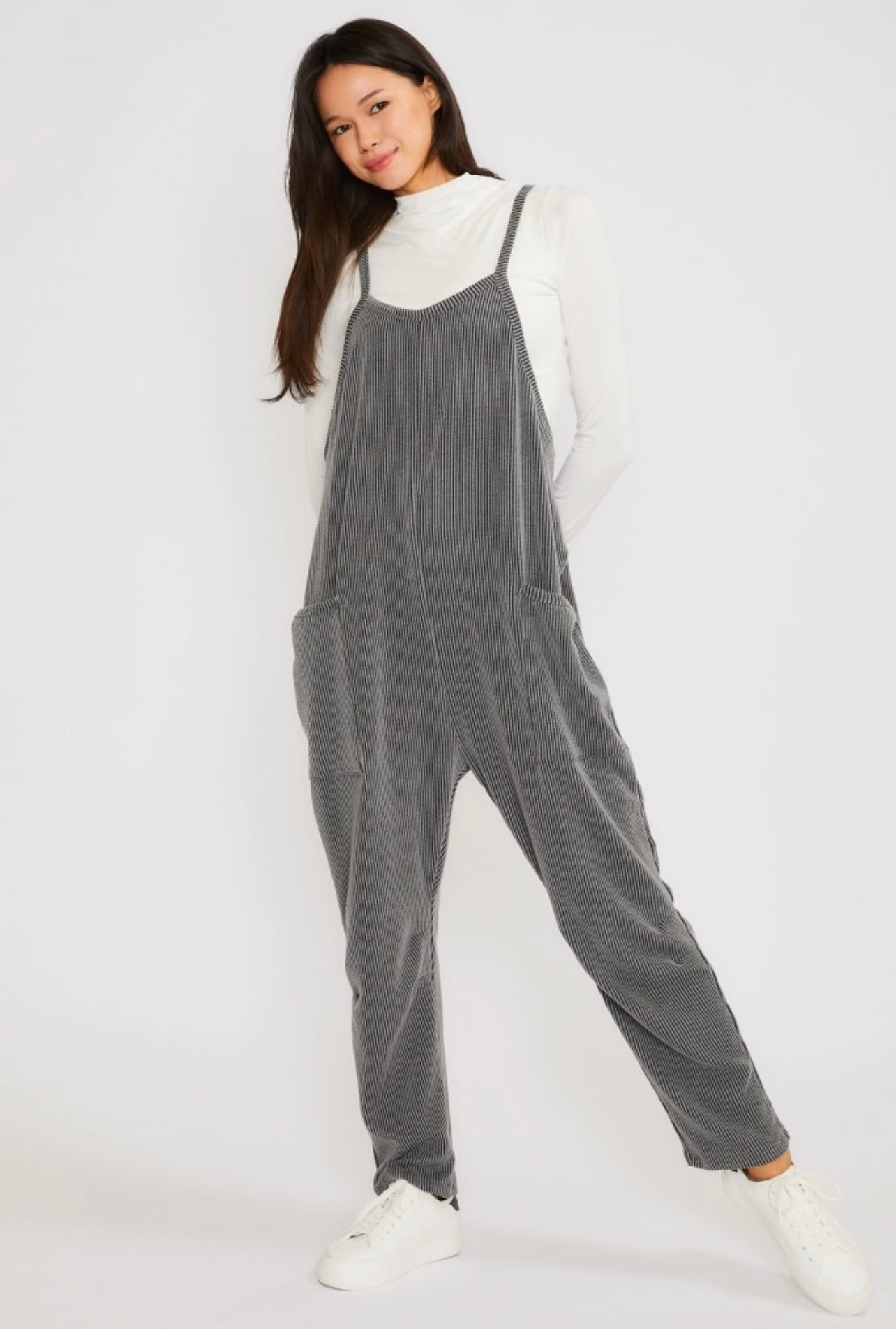 Wave Ribbed Tank Jumpsuit with Pockets