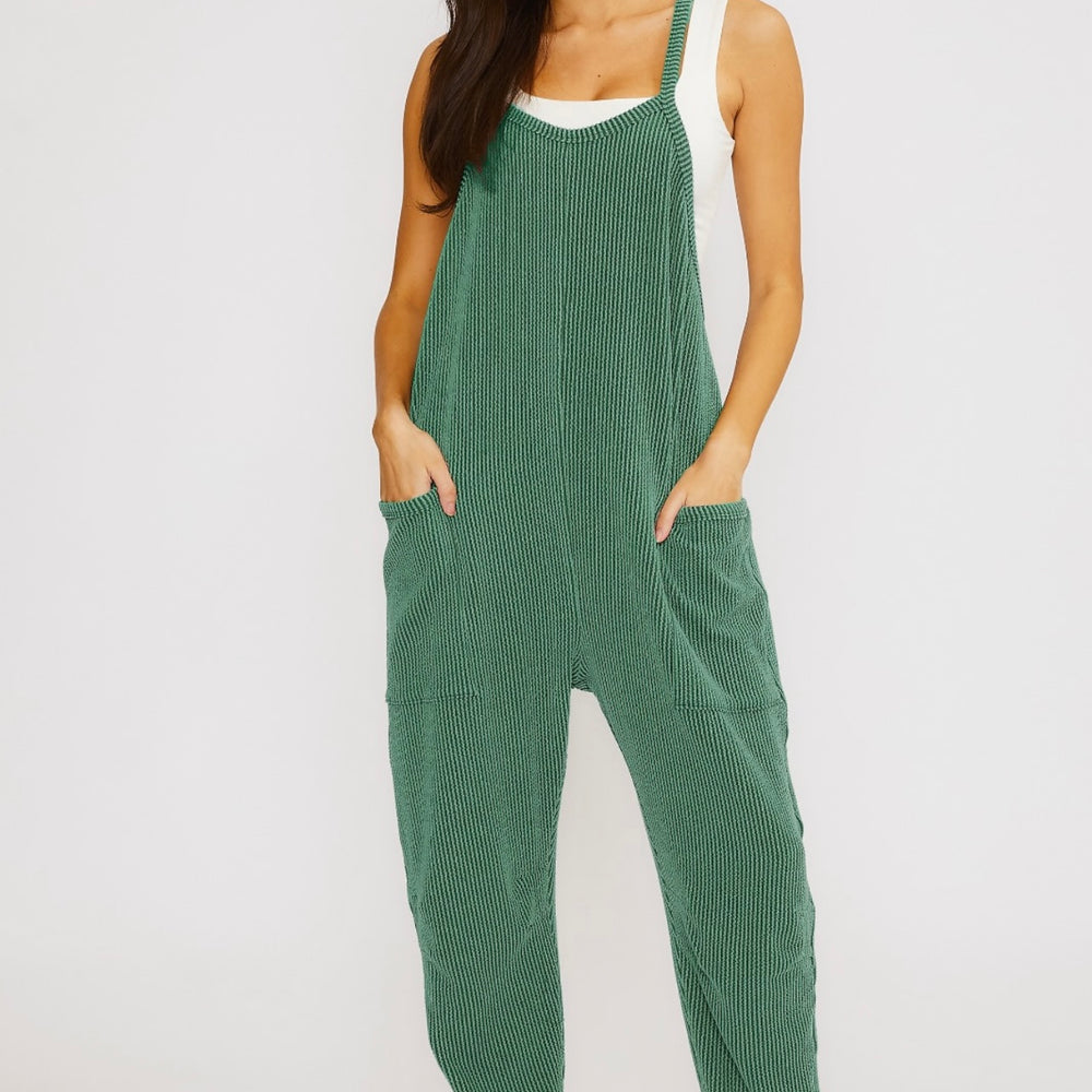 Wave Ribbed Tank Jumpsuit with Pockets