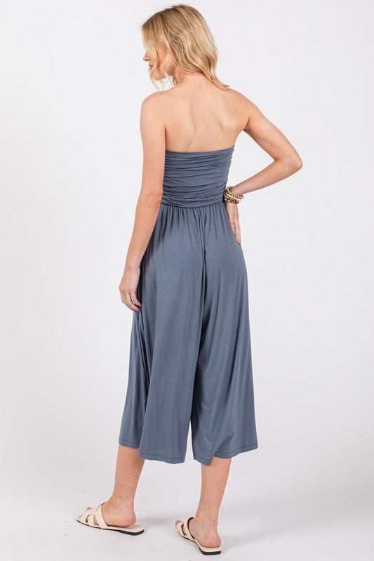 
                      
                        Strapless Shirred Gaucho Jumpsuit with Pockets
                      
                    