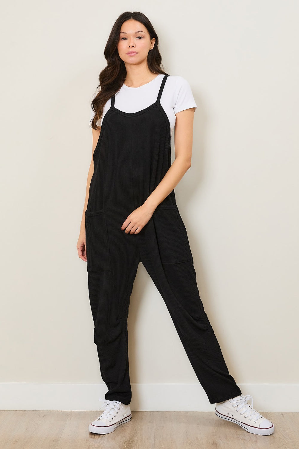 Wave Ribbed Tank Jumpsuit with Pockets