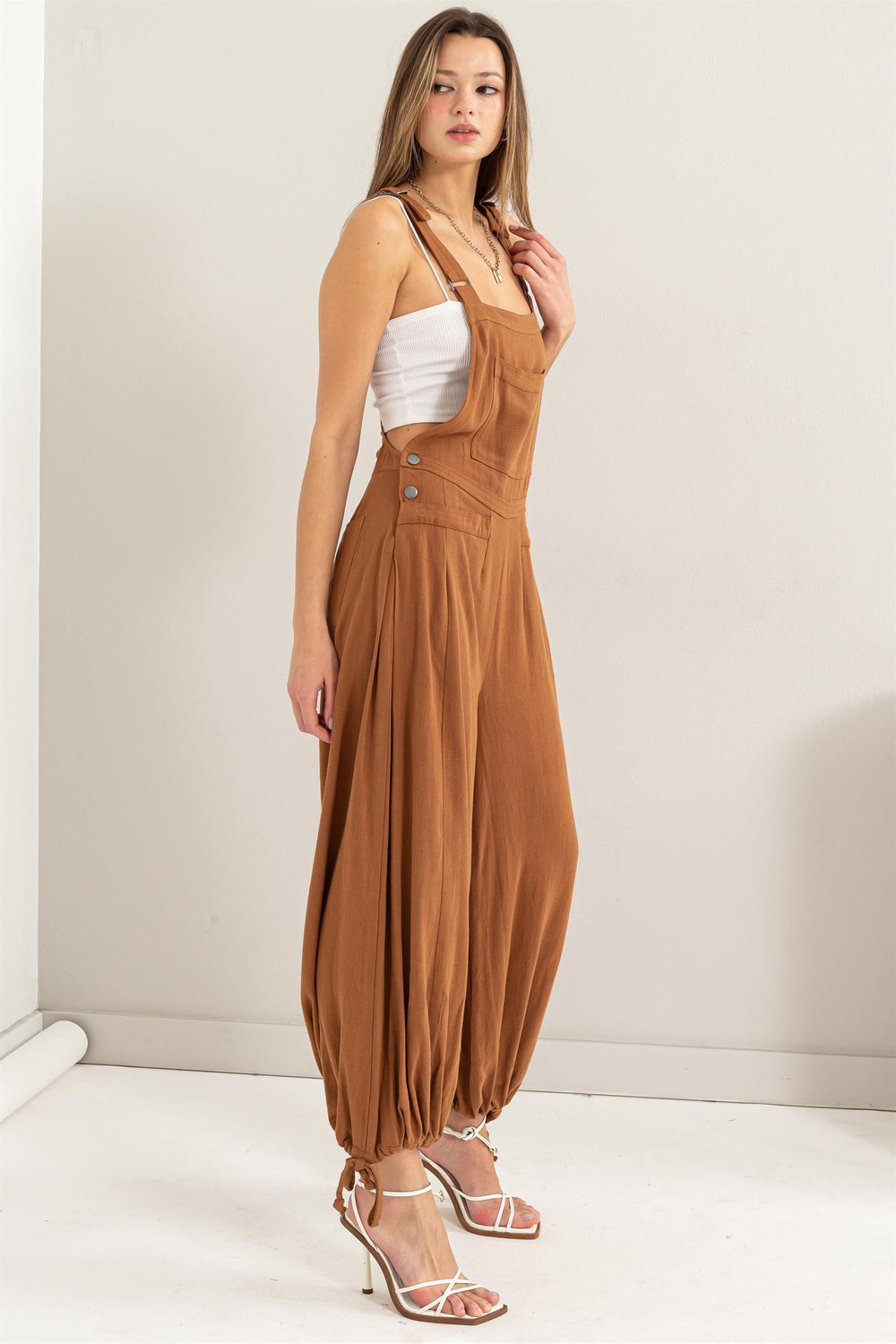 Linen Overall Jumpsuit with Cinched Ankle Detail