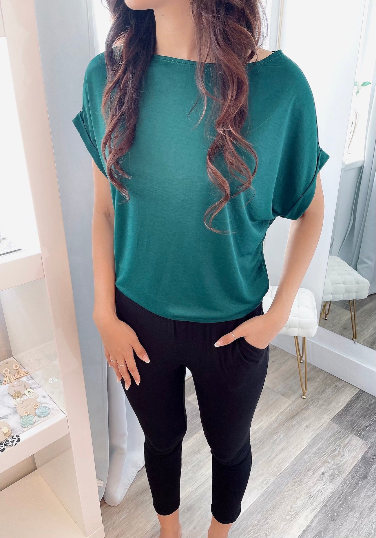 
                  
                    Wide Neck Cuffed Sleeve Top
                  
                