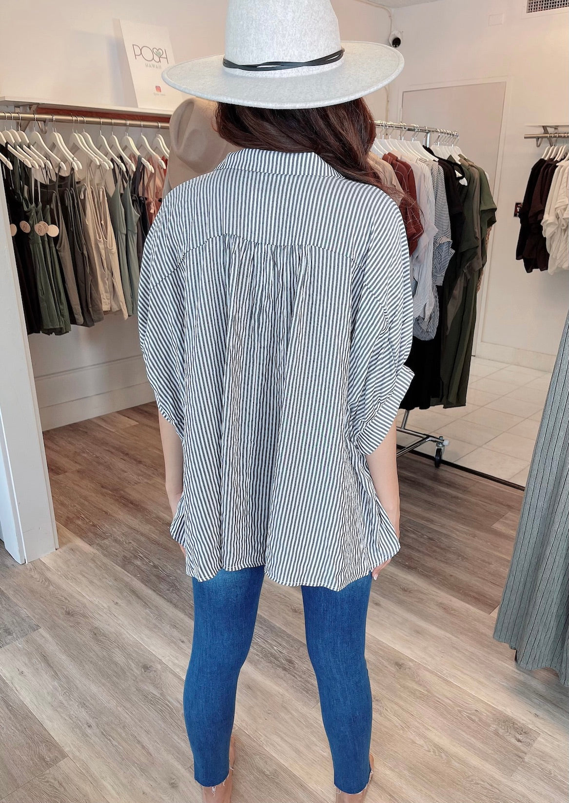 
                  
                    Striped Button-Down High Low Top
                  
                