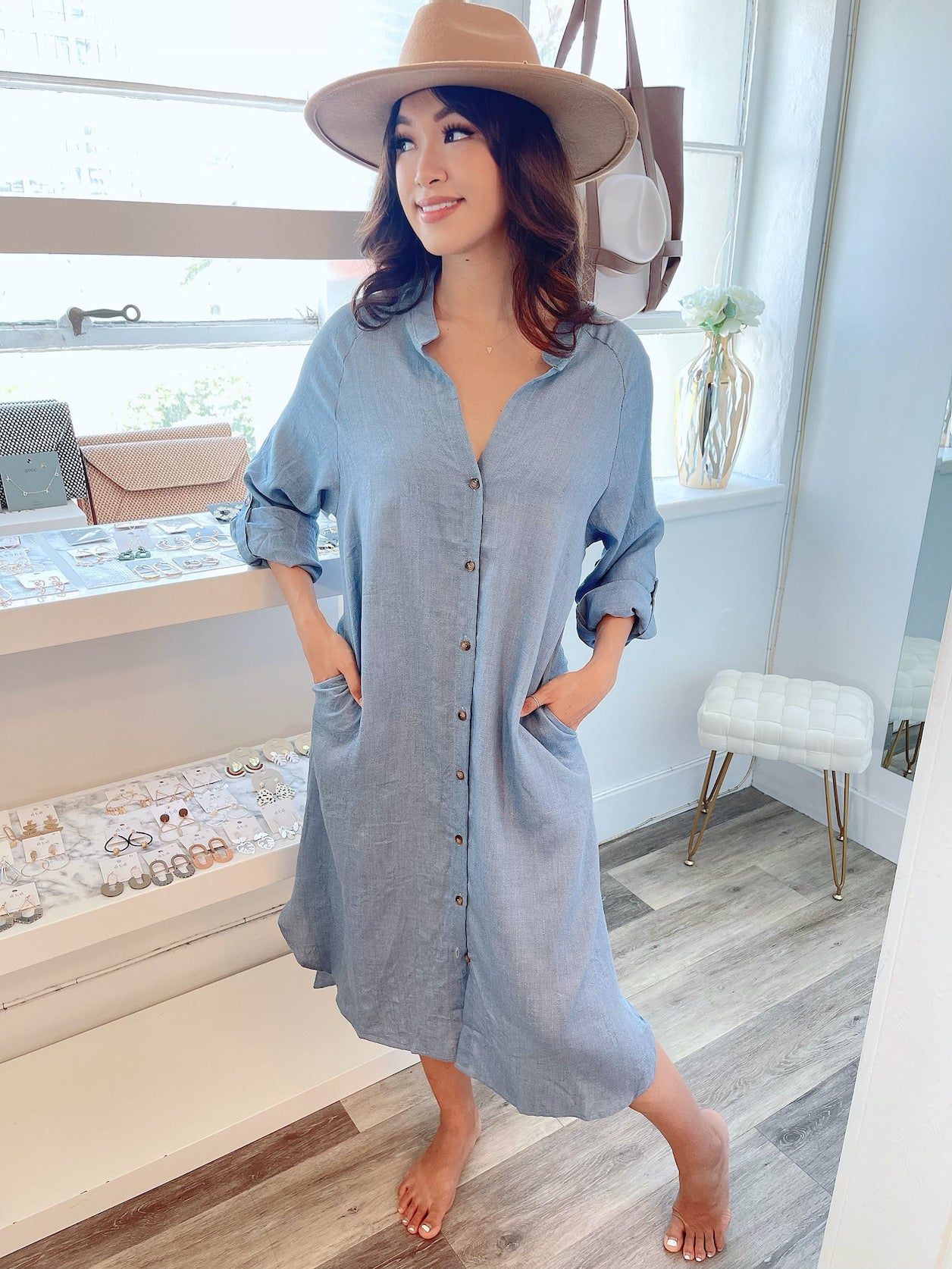 
                  
                    Button Down Woven Shirt Dress with Pockets
                  
                