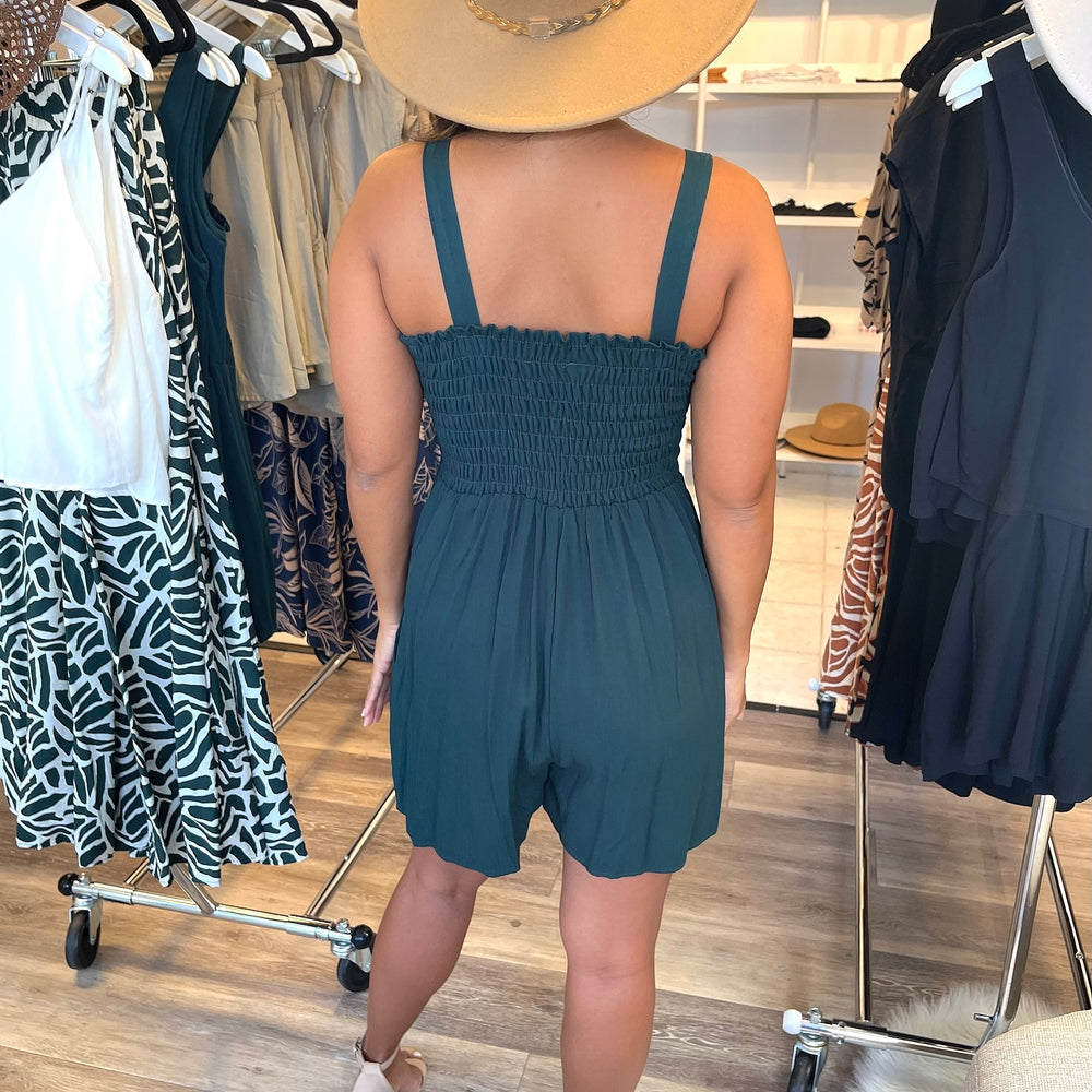 
                      
                        Front and Back Smocked with Side Pocket Wide-Leg Romper
                      
                    