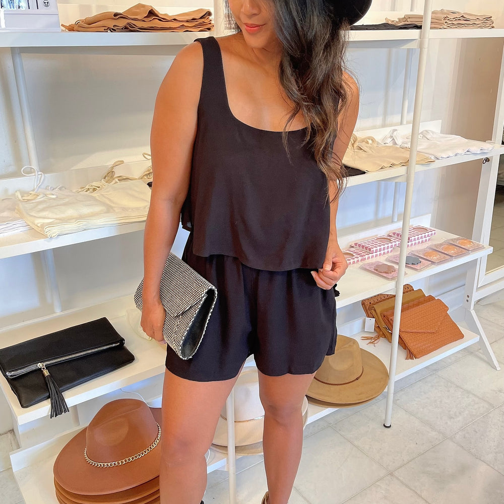 Flowy Tank with Wide Leg Short Romper with Side Pockets