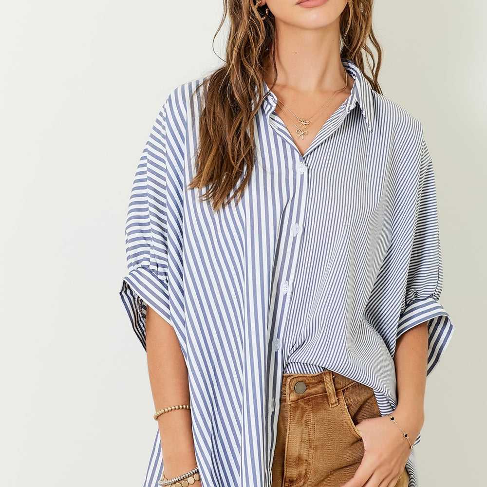 FINAL SALE- Button Down Striped Colorblock Top