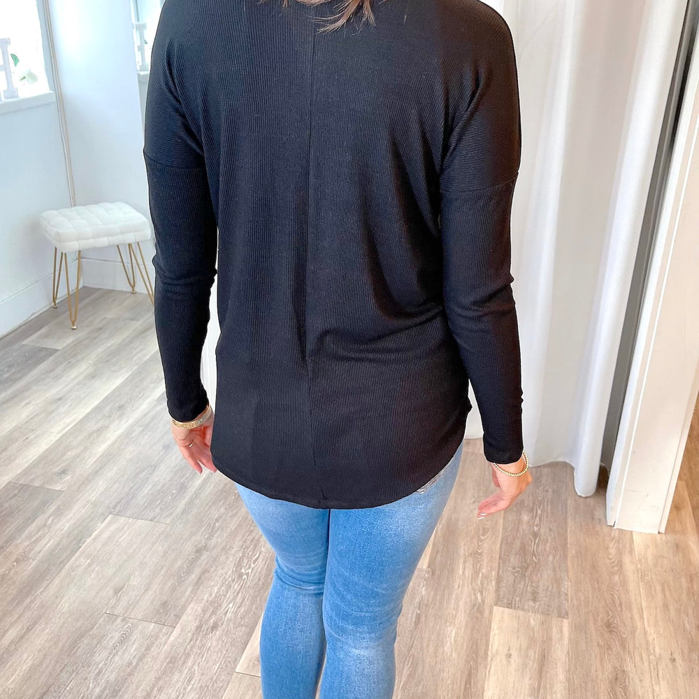 FINAL SALE- Long Sleeve Ribbed Stretch Henley Top