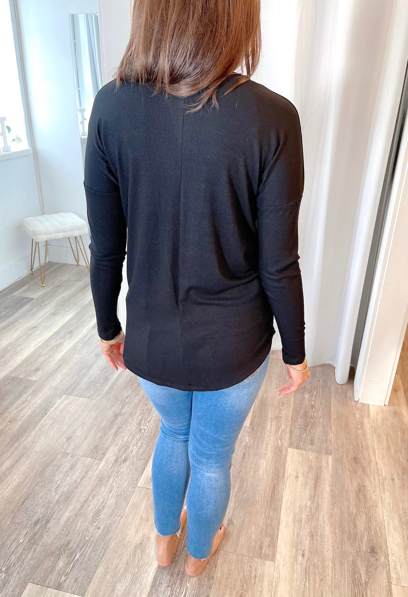 
                  
                    Long Sleeve Ribbed Stretch Henley Top
                  
                
