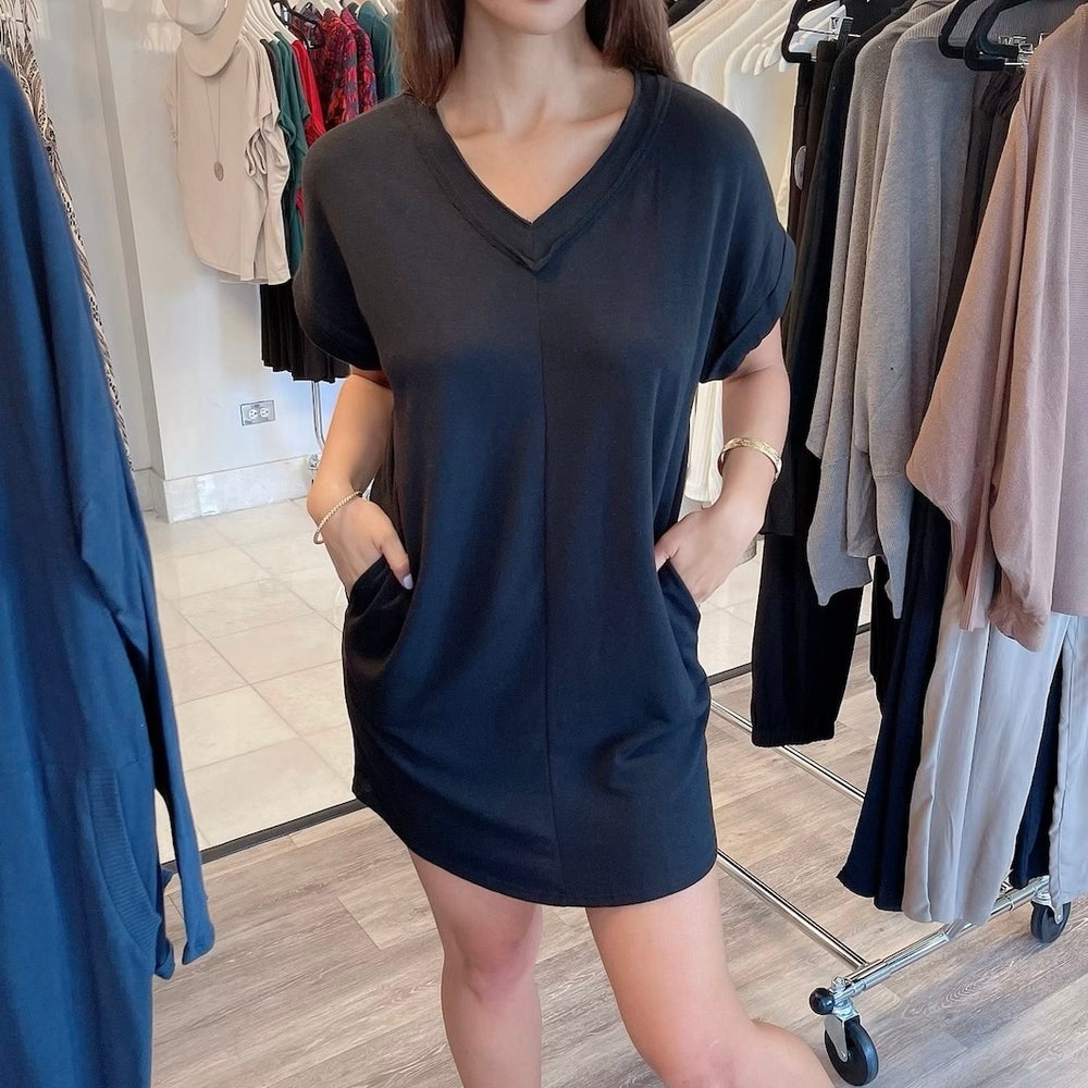 
                  
                    V-Neck French Terry Dresses with Pockets
                  
                