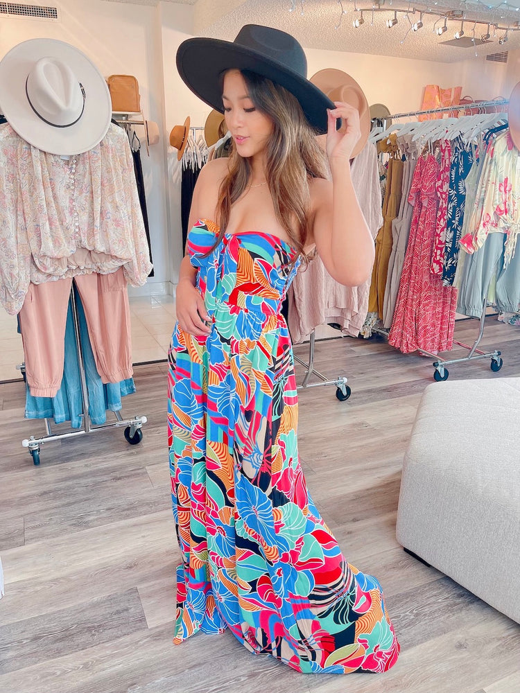 
                  
                    Printed Strapless Jumpsuit with Smocked back Detail
                  
                
