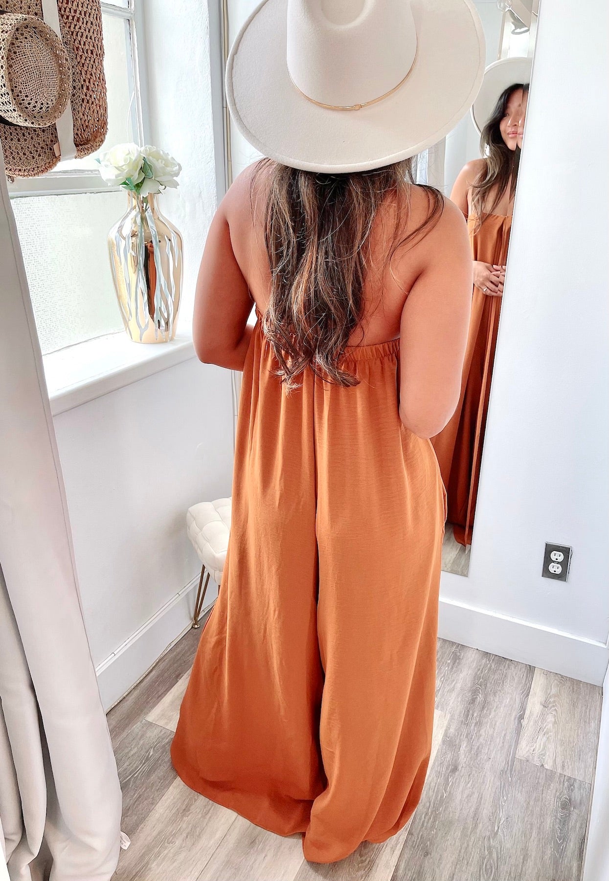 FINAL SALE- Strapless Wide Leg Jumpsuit with Pockets