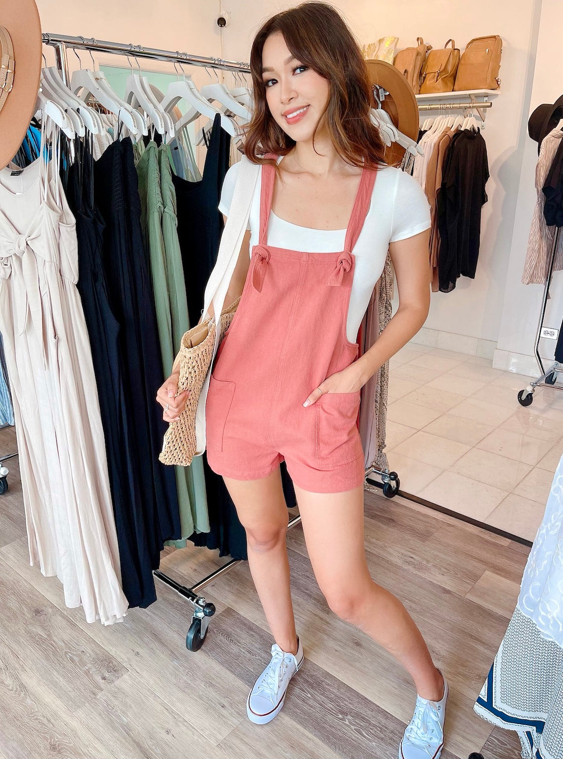 
                  
                    Overall Washed Romper with Pockets
                  
                