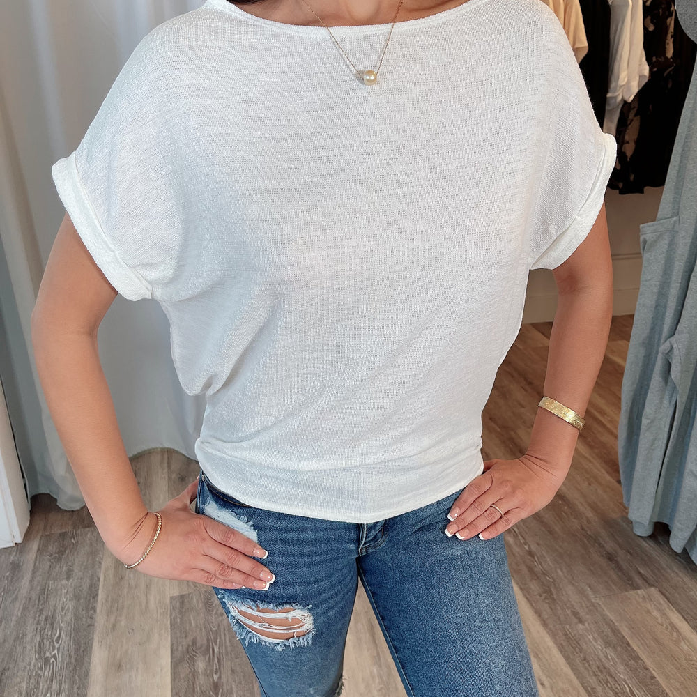 
                  
                    Round Neck Cuffed Sleeve Knit Top
                  
                