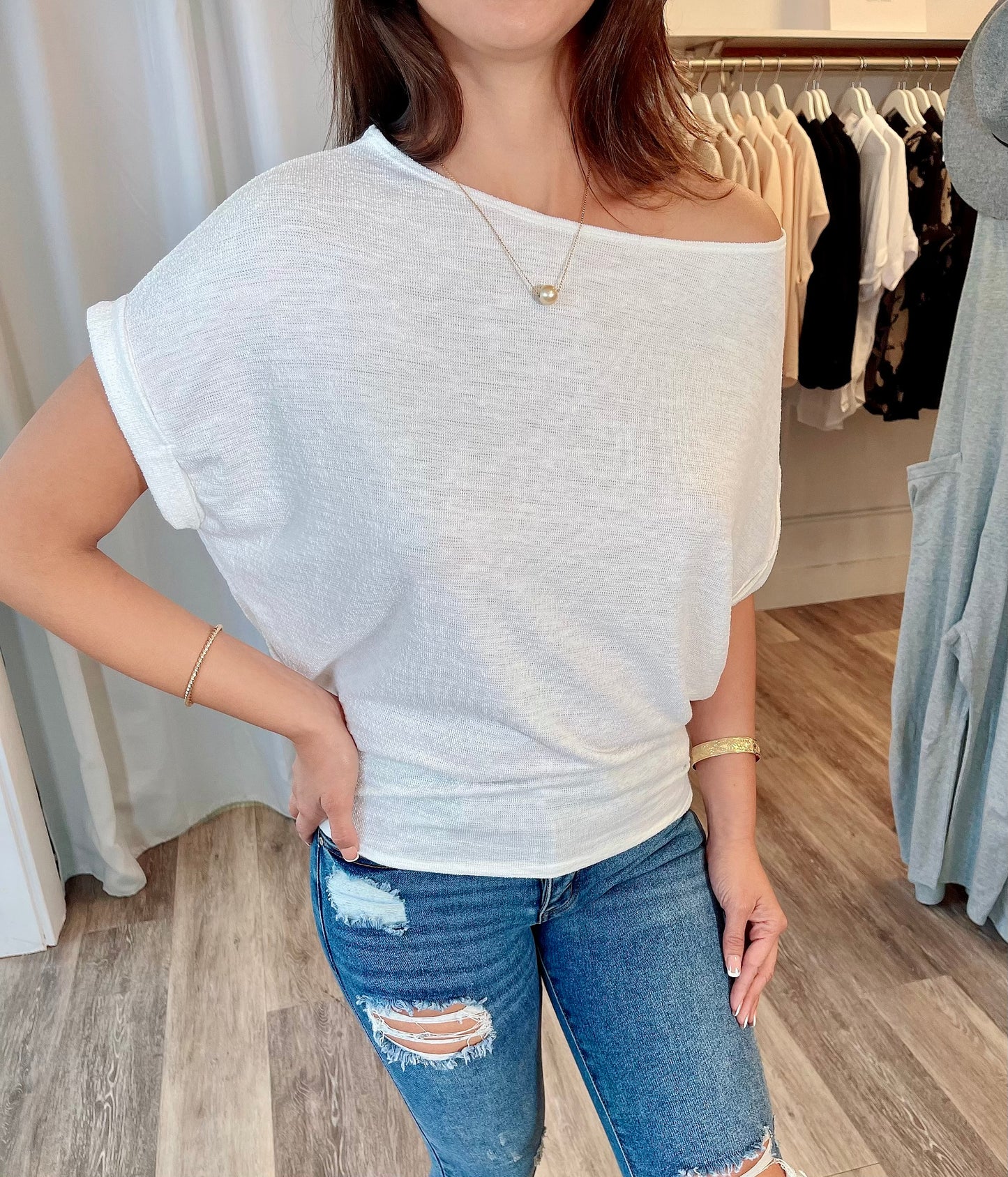 
                  
                    Round Neck Cuffed Sleeve Knit Top
                  
                