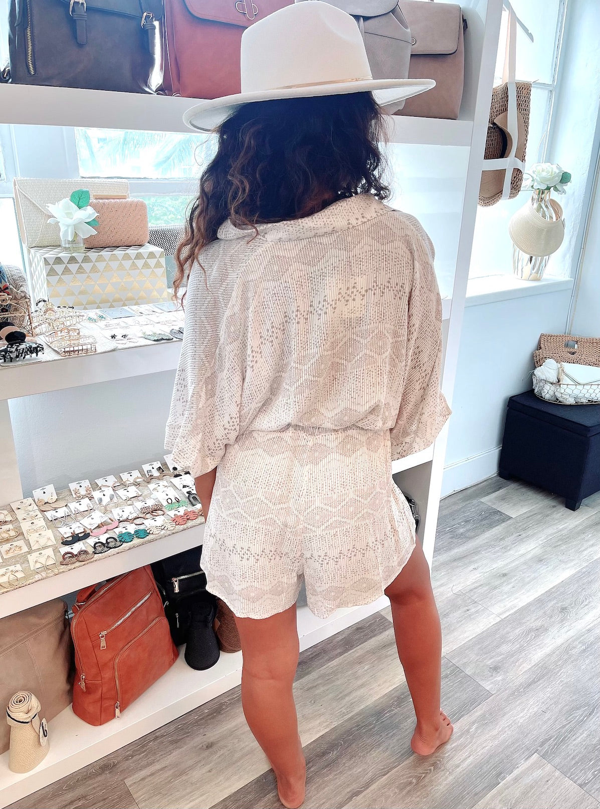 
                  
                    FINAL SALE- Textured Relaxed Fit Shirt Romper with
                  
                