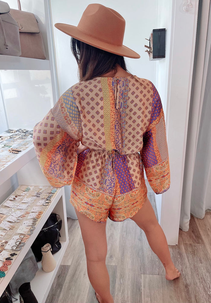 
                  
                    Printed Kimono L/S Romper with Pockets and Tie Waist Belt
                  
                
