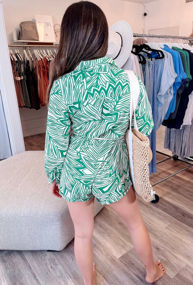 
                  
                    Printed L/S Woven Shirt Romper with Pockets and Braided Rope Belt
                  
                