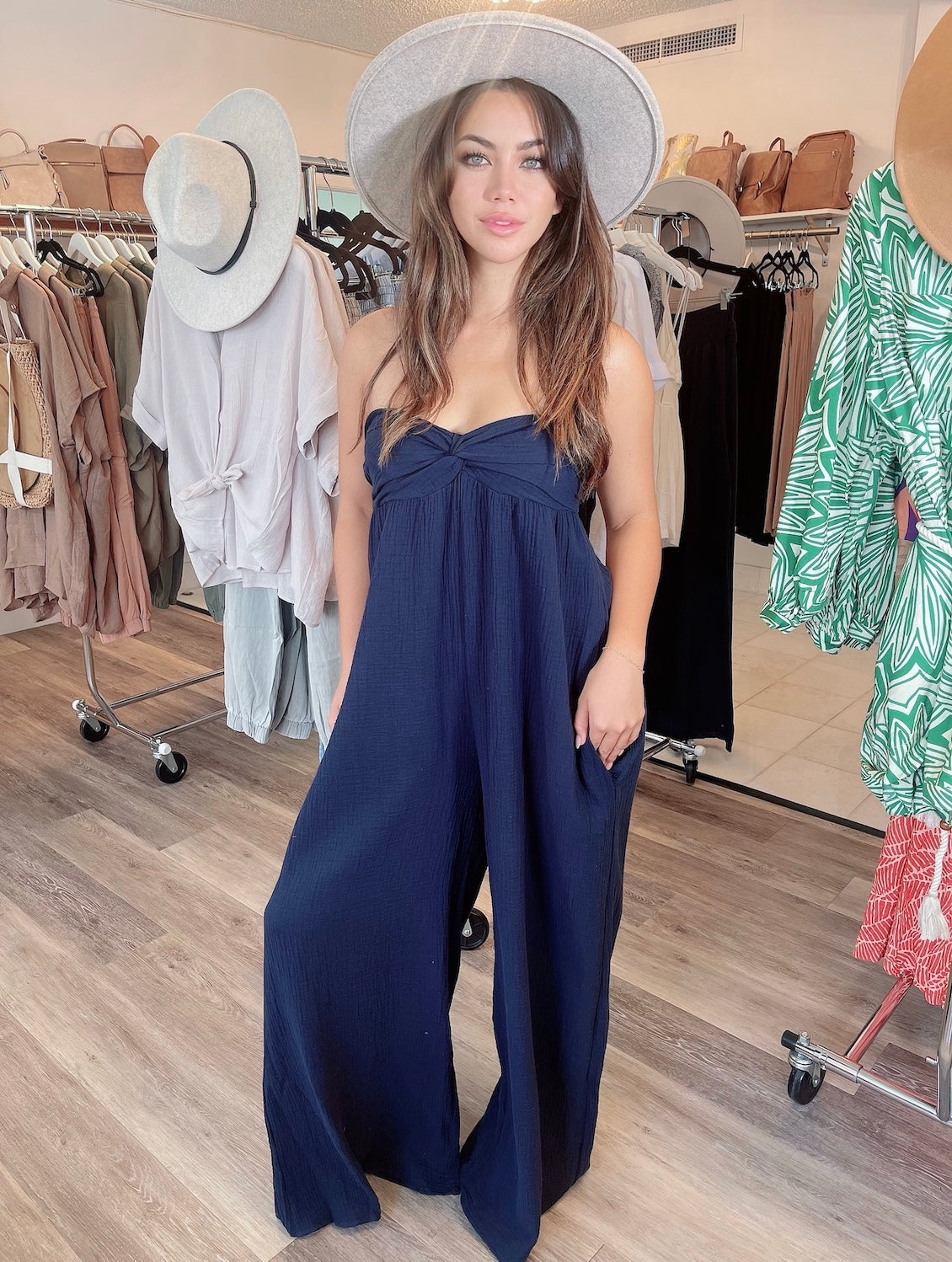 
                  
                    Strapless Twist Front Jumpsuit with Pockets
                  
                