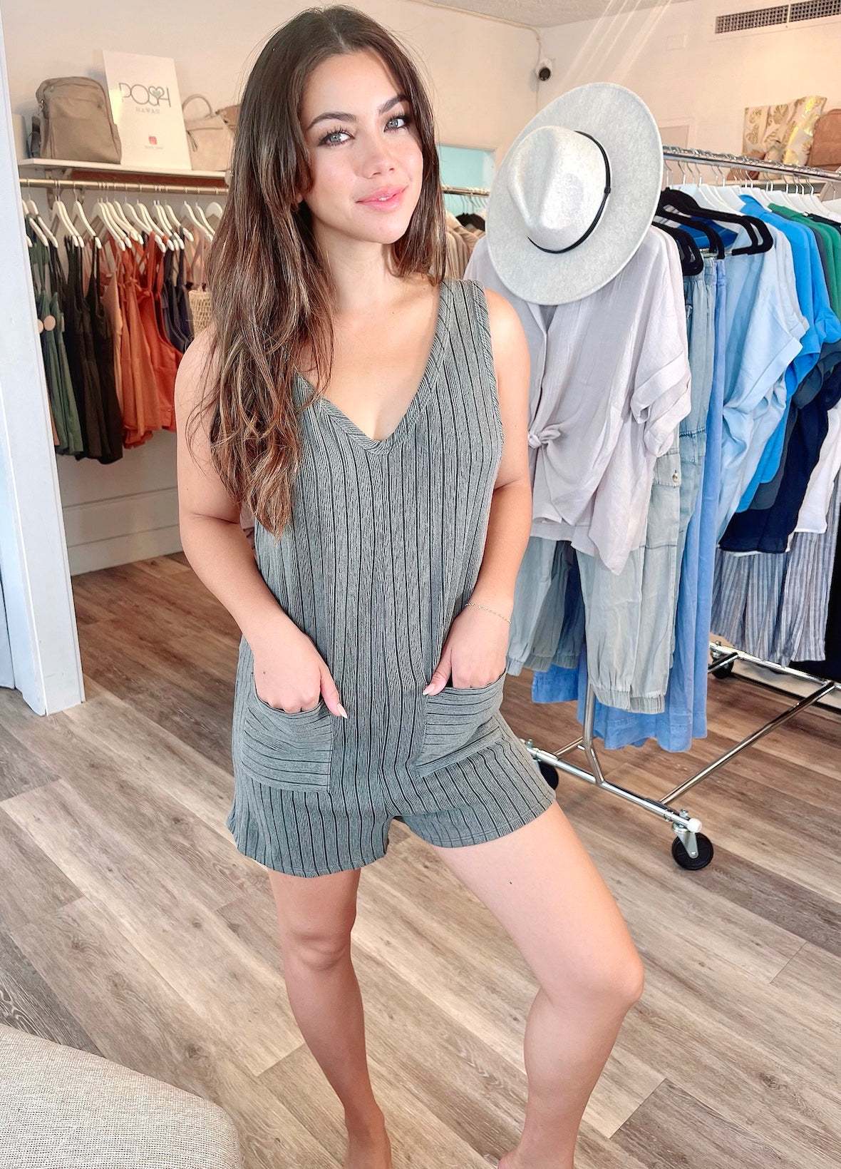 
                  
                    Ribbed Pocket Detail Knit Romper with Pockets
                  
                