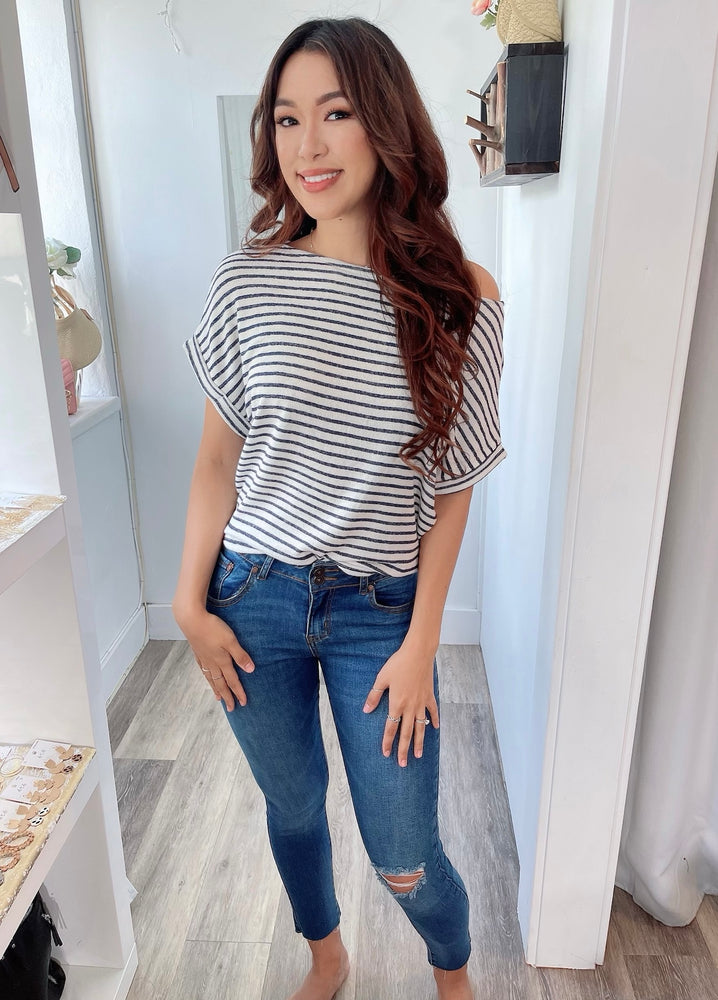 
                  
                    Striped Knit Wide Neck Top
                  
                