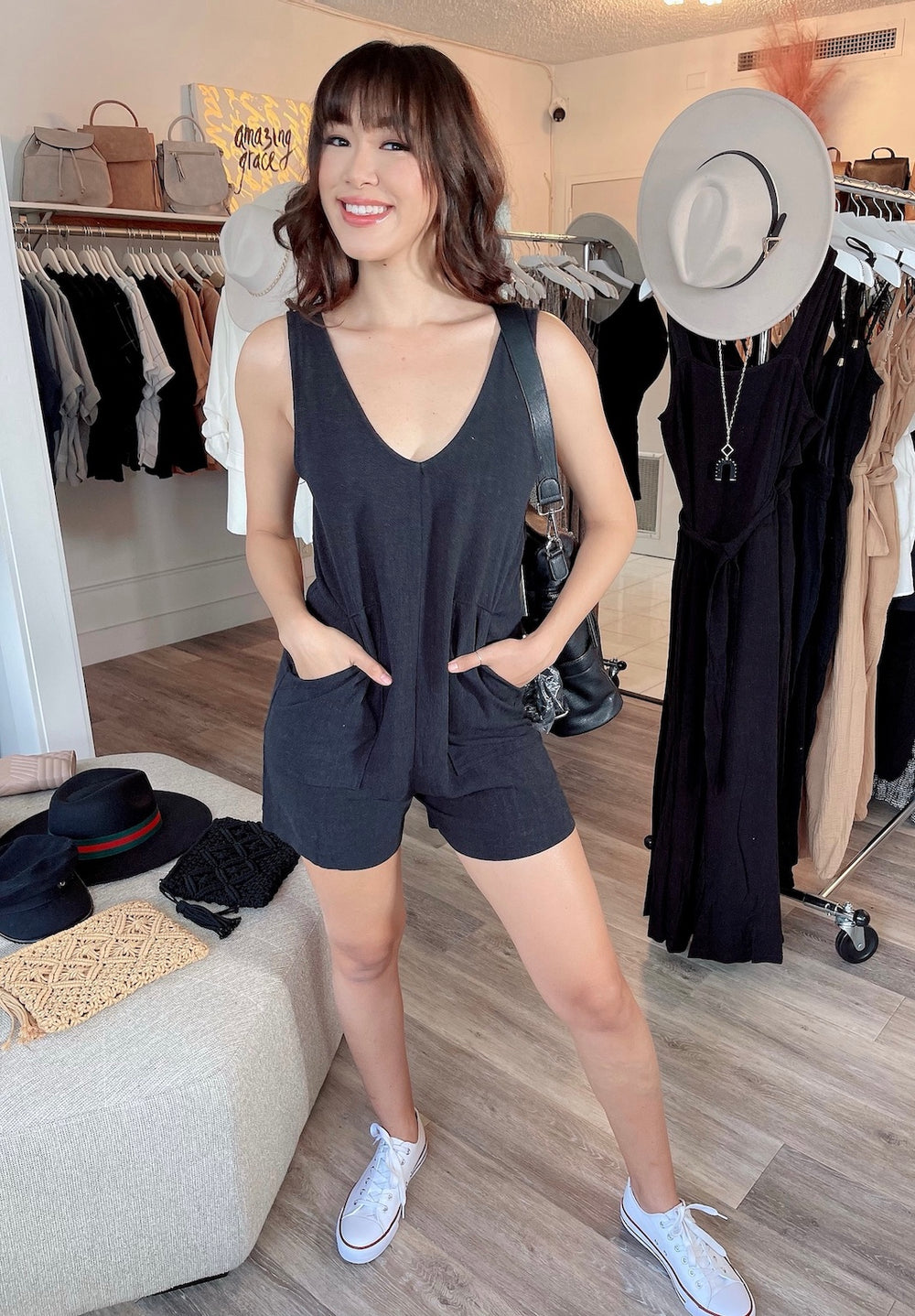 Linen Tank Romper With Pockets