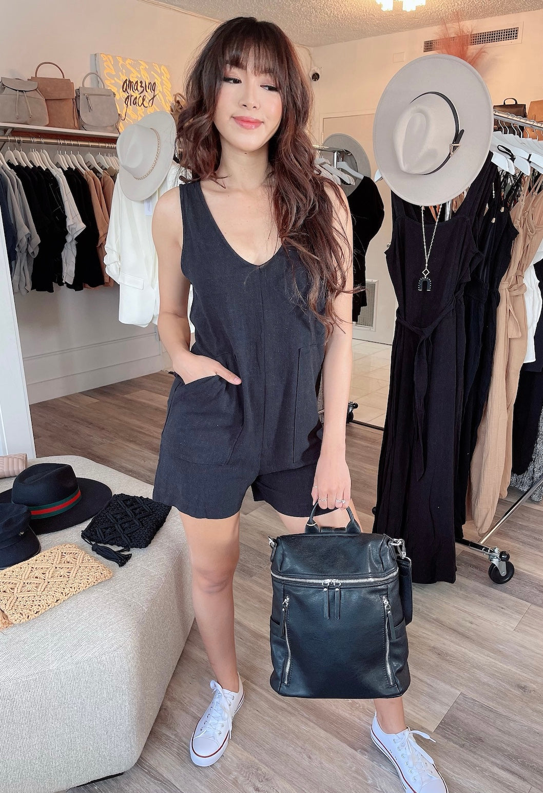
                  
                    Linen Tank Romper With Pockets
                  
                