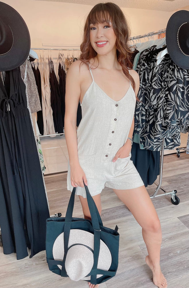 
                  
                    Button Down Tank Linen Romper with Adjustable Straps
                  
                